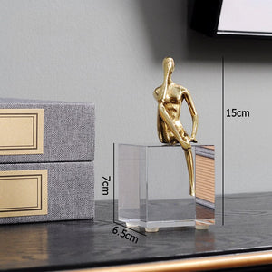 Golden Metal Portrait Statue Desktop Decor Ornaments Abstract Figures with Crystal Base Crafts Figurines Nordic Home Decoration acacuss
