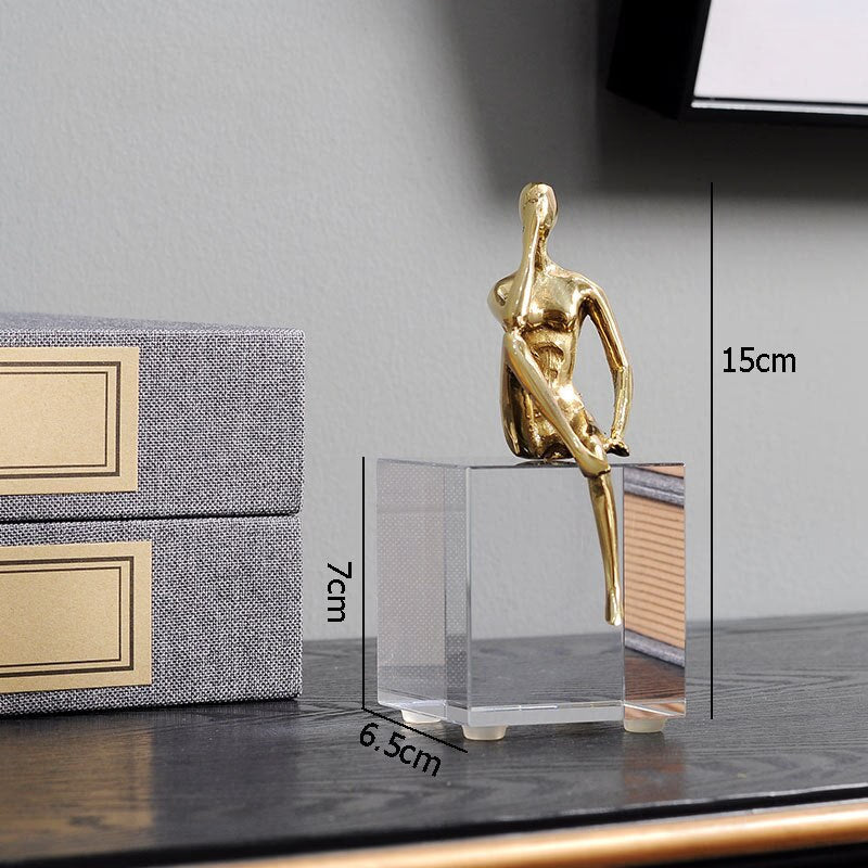 Golden Metal Portrait Statue Desktop Decor Ornaments Abstract Figures with Crystal Base Crafts Figurines Nordic Home Decoration acacuss