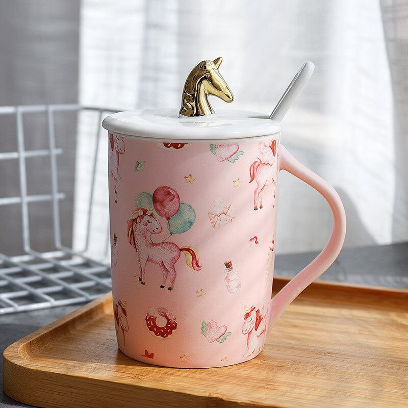 Gorgeous Relief Unicorn Coffee Mug with Mobile Phone Holder Lid Cute Water Tea Ceramic Milk Breakfast Cup Creative Gift acacuss