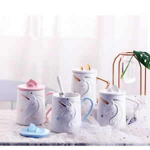 Gorgeous Relief Unicorn Coffee Mug with Mobile Phone Holder Lid Cute Water Tea Ceramic Milk Breakfast Cup Creative Gift acacuss