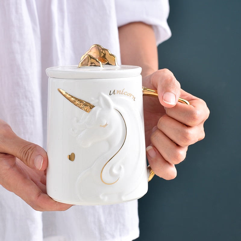 Gorgeous Relief Unicorn Coffee Mug with Mobile Phone Holder Lid Cute Water Tea Ceramic Milk Breakfast Cup Creative Gift acacuss
