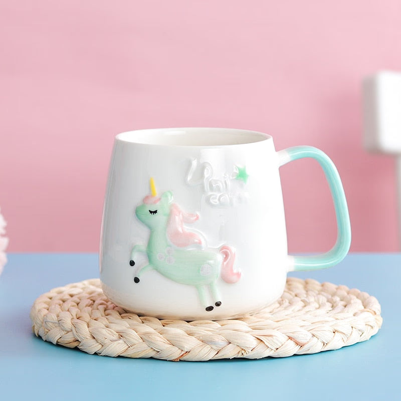 Gorgeous Relief Unicorn Coffee Mug with Mobile Phone Holder Lid Cute Water Tea Ceramic Milk Breakfast Cup Creative Gift acacuss