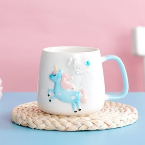 Gorgeous Relief Unicorn Coffee Mug with Mobile Phone Holder Lid Cute Water Tea Ceramic Milk Breakfast Cup Creative Gift acacuss