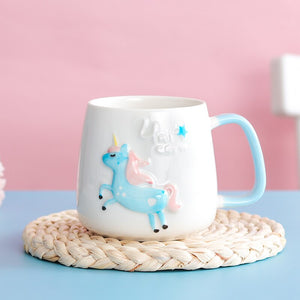 Gorgeous Relief Unicorn Coffee Mug with Mobile Phone Holder Lid Cute Water Tea Ceramic Milk Breakfast Cup Creative Gift acacuss