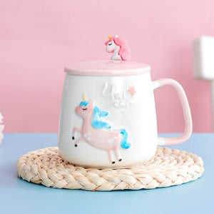 Gorgeous Relief Unicorn Coffee Mug with Mobile Phone Holder Lid Cute Water Tea Ceramic Milk Breakfast Cup Creative Gift acacuss