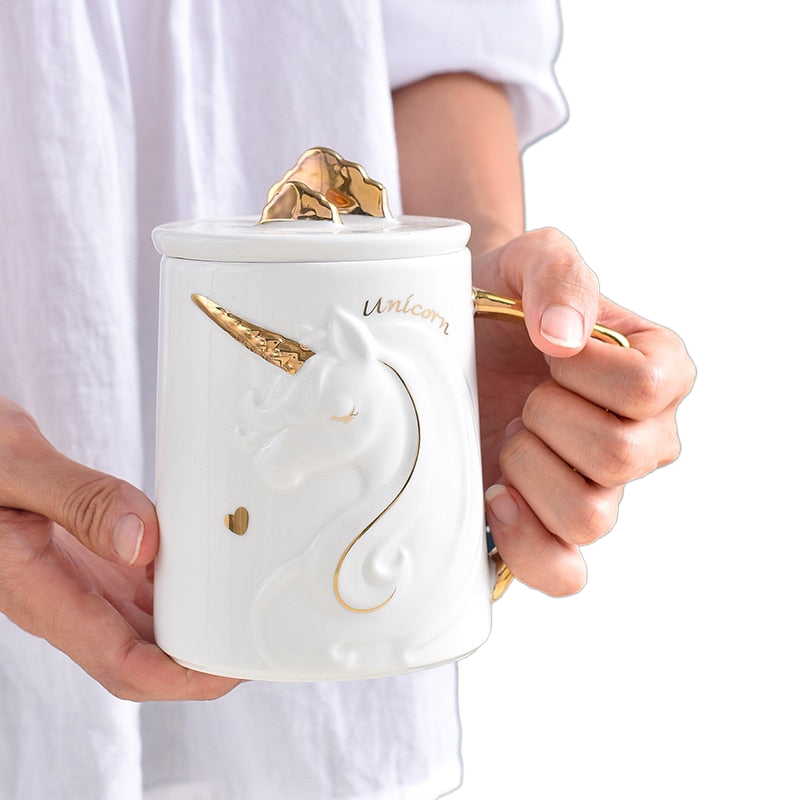 Gorgeous Relief Unicorn Coffee Mug with Mobile Phone Holder Lid Cute Water Tea Ceramic Milk Breakfast Cup Creative Gift acacuss