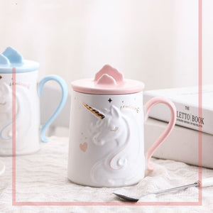 Gorgeous Relief Unicorn Coffee Mug with Mobile Phone Holder Lid Cute Water Tea Ceramic Milk Breakfast Cup Creative Gift acacuss