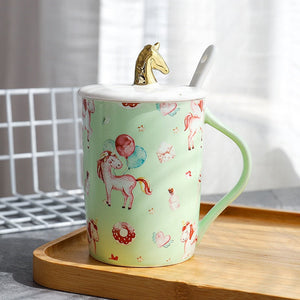 Gorgeous Relief Unicorn Coffee Mug with Mobile Phone Holder Lid Cute Water Tea Ceramic Milk Breakfast Cup Creative Gift acacuss