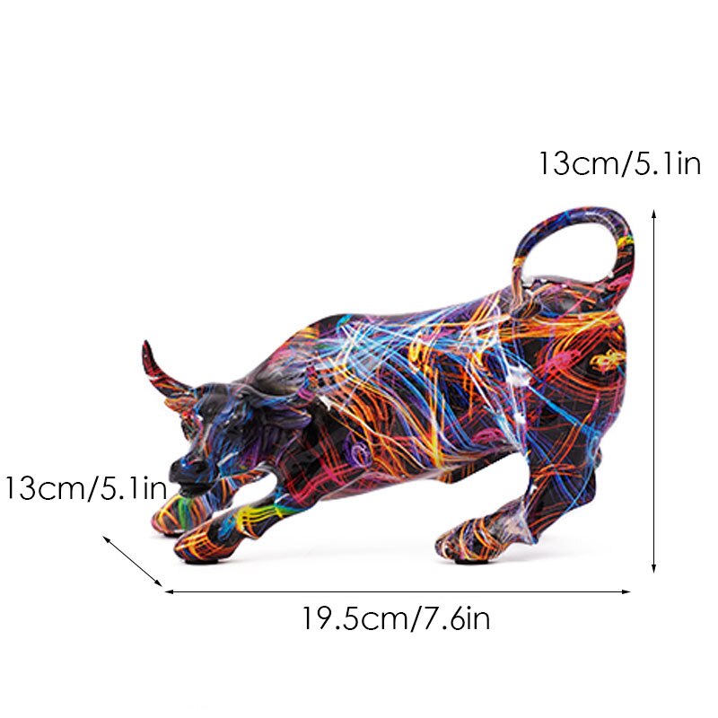 Graffiti Charging Bull Statue Resin Miami Animal Feng Shui Art Modern Sculpture Home Living Room Decoration Office Figurine Gift acacuss