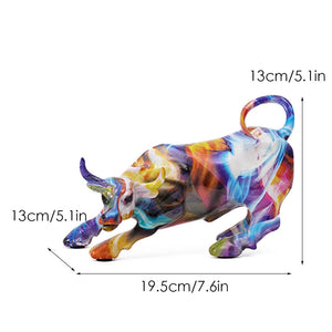 Graffiti Painting Resin Bull Figurines Home Living Room Bedroom Office Desktop Feng Shui Ornaments Collection Statues acacuss
