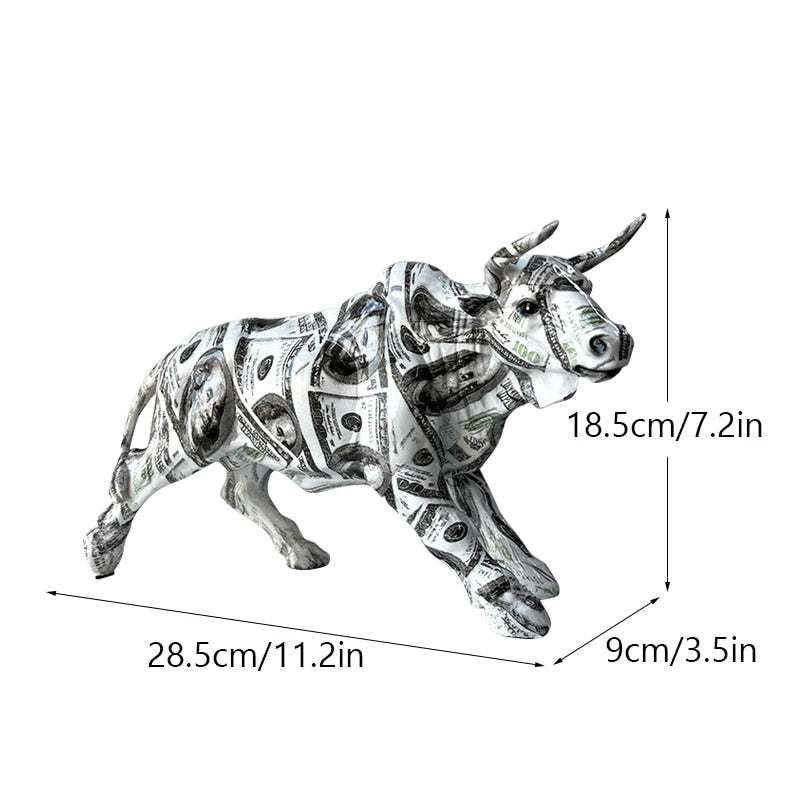 Graffiti Painting Resin Bull Figurines Home Living Room Bedroom Office Desktop Feng Shui Ornaments Collection Statues acacuss