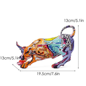 Graffiti Painting Resin Bull Figurines Home Living Room Bedroom Office Desktop Feng Shui Ornaments Collection Statues acacuss