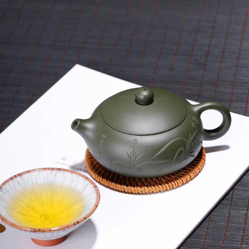 Green Clay Flat Shih Ball Hole Yixing Purply Clay Teapot Chinese Kongfu Tea Pots 180ml acacuss