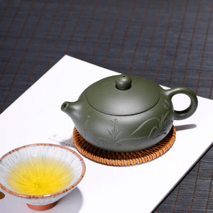 Green Clay Flat Shih Ball Hole Yixing Purply Clay Teapot Chinese Kongfu Tea Pots 180ml acacuss