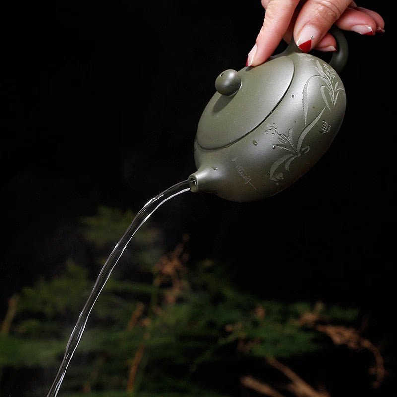 Green Clay Flat Shih Ball Hole Yixing Purply Clay Teapot Chinese Kongfu Tea Pots 180ml acacuss