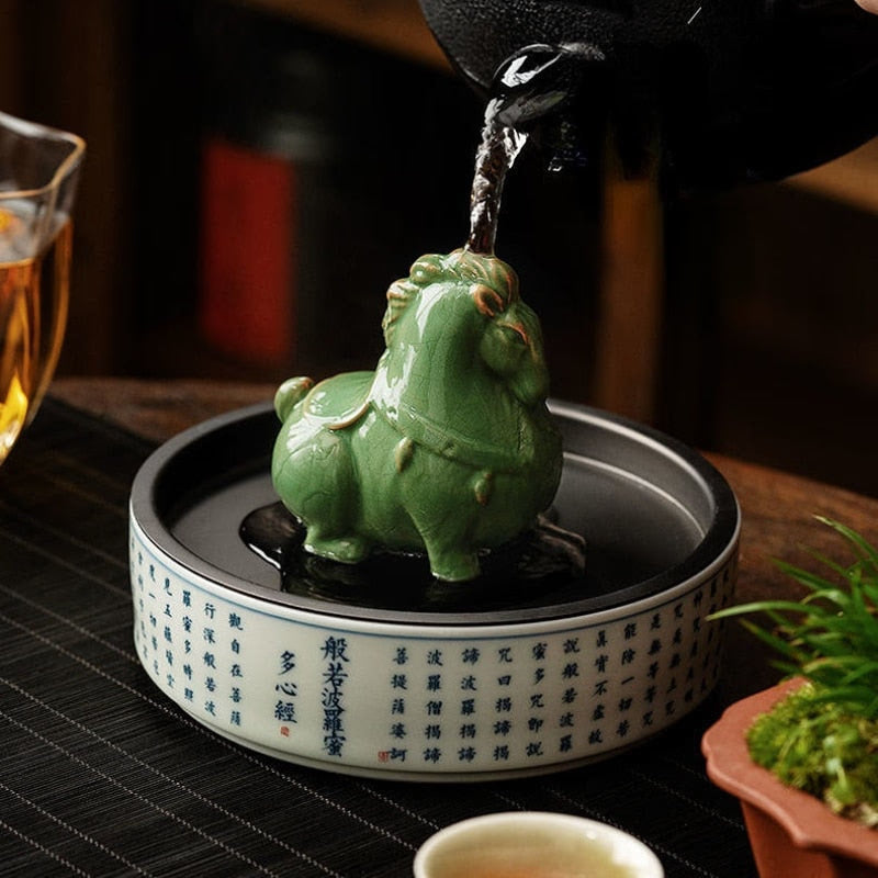 Green Horse Tea Pet Ornaments Ceramic Small Tang Ma Can Raise Home Office Tea Ceremony Ornaments Craft Ornaments Tea Ornaments acacuss