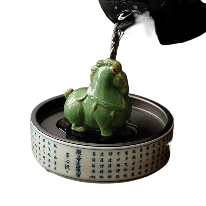 Green Horse Tea Pet Ornaments Ceramic Small Tang Ma Can Raise Home Office Tea Ceremony Ornaments Craft Ornaments Tea Ornaments acacuss