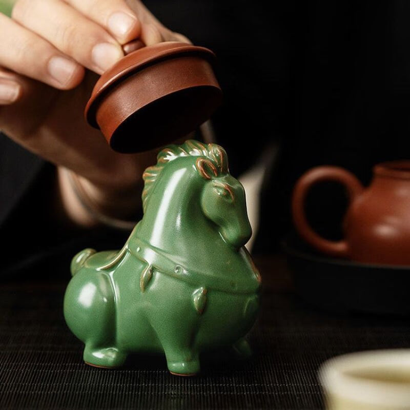 Green Horse Tea Pet Ornaments Ceramic Small Tang Ma Can Raise Home Office Tea Ceremony Ornaments Craft Ornaments Tea Ornaments acacuss