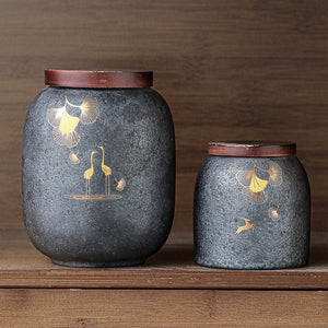 ACACUSS Stoneware Tea Caddy Ceramic Pot | Japanese Ceramic Tea Container Cans Canister | Retro Stoneware| Tea Ceremony Accessories - ACACUSS