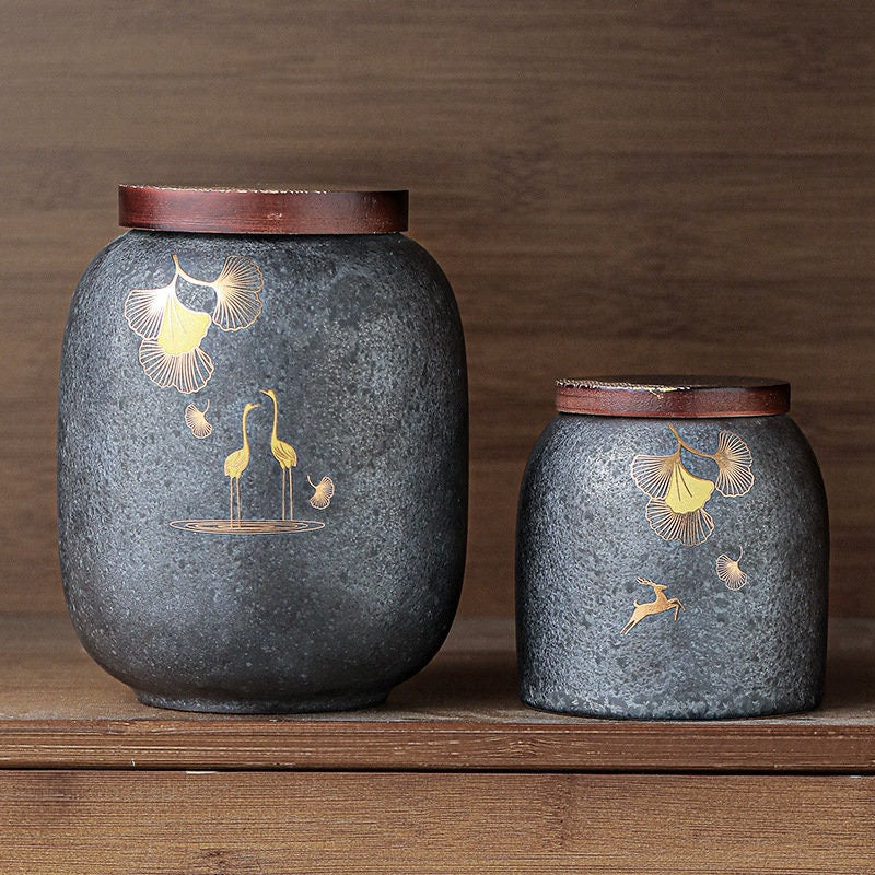ACACUSS Stoneware Tea Caddy Ceramic Pot | Japanese Ceramic Tea Container Cans Canister | Retro Stoneware| Tea Ceremony Accessories - ACACUSS