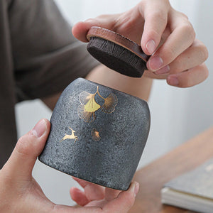 ACACUSS Stoneware Tea Caddy Ceramic Pot | Japanese Ceramic Tea Container Cans Canister | Retro Stoneware| Tea Ceremony Accessories - ACACUSS