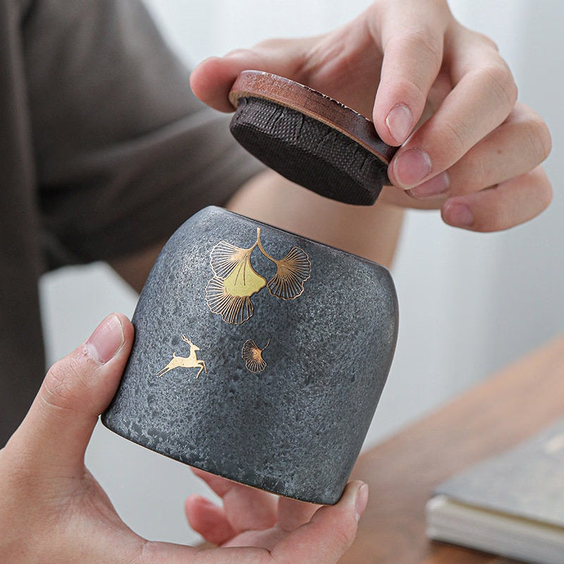 ACACUSS Stoneware Tea Caddy Ceramic Pot | Japanese Ceramic Tea Container Cans Canister | Retro Stoneware| Tea Ceremony Accessories - ACACUSS