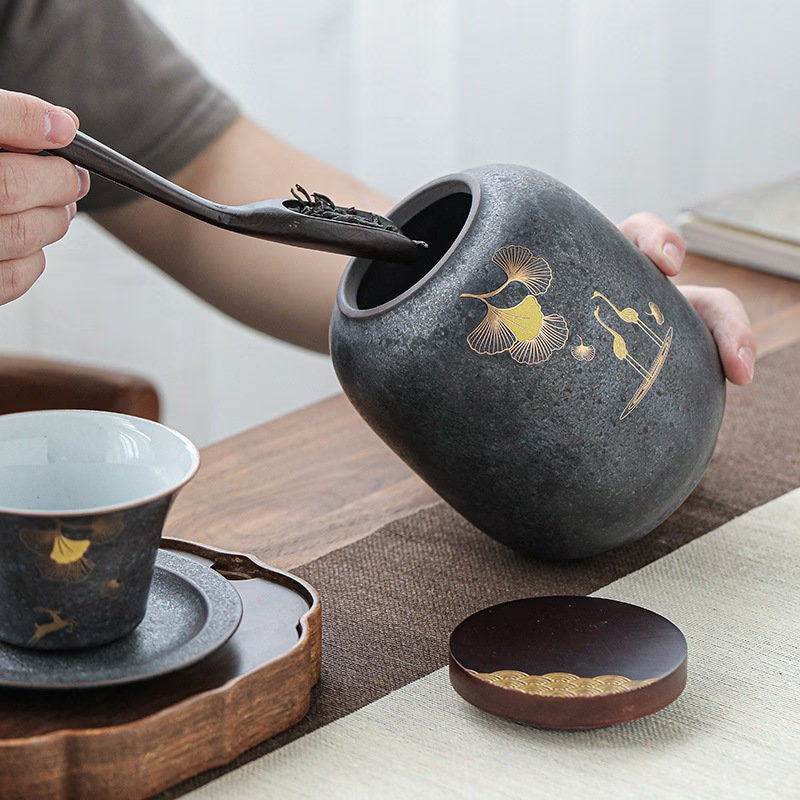 ACACUSS Stoneware Tea Caddy Ceramic Pot | Japanese Ceramic Tea Container Cans Canister | Retro Stoneware| Tea Ceremony Accessories - ACACUSS