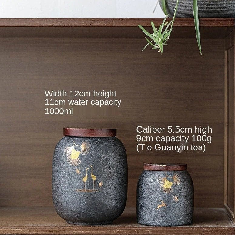 ACACUSS Stoneware Tea Caddy Ceramic Pot | Japanese Ceramic Tea Container Cans Canister | Retro Stoneware| Tea Ceremony Accessories - ACACUSS