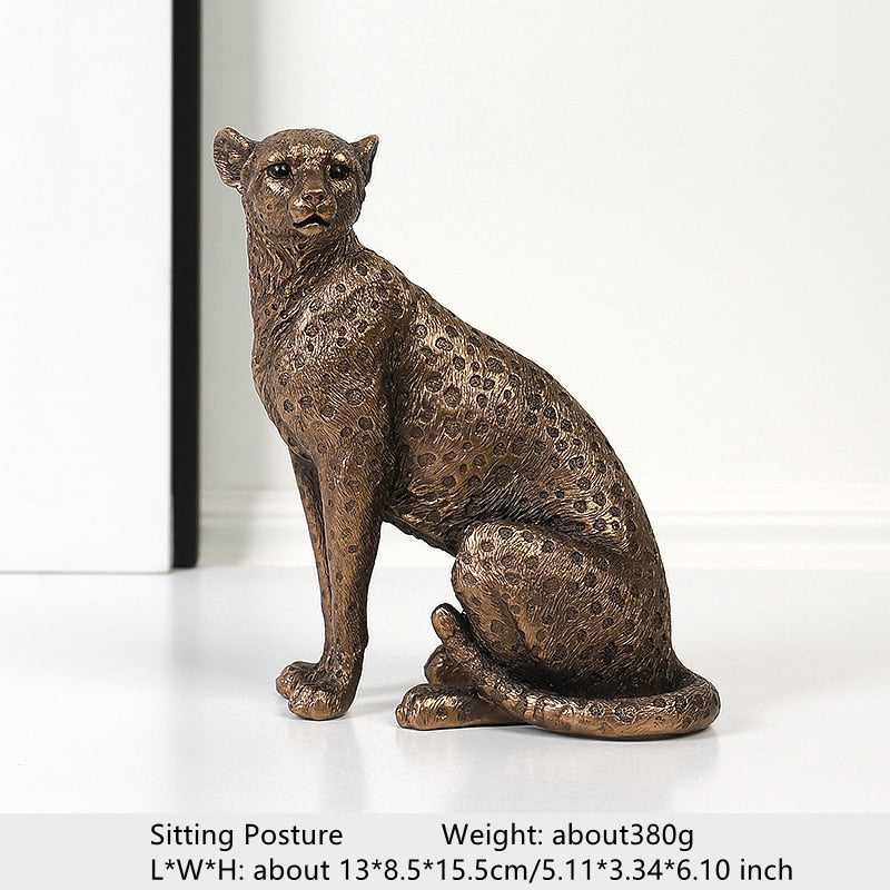 Leopard Statue Cheetah Figurine Brass Antique Lifelike Handmade Animal  Sculpture