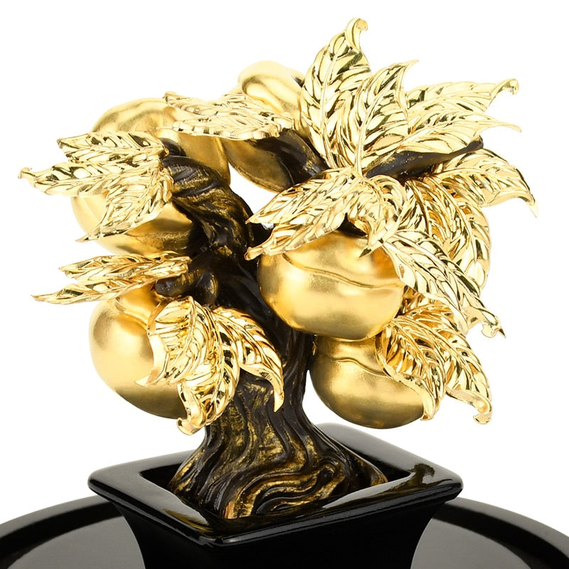Lucky Feng Shui Fruit Plant Bonsai Gold leaf Persimmon Tree Statue Sculpture Wealth Figurine Gift Home Desktop Decoration Crafts