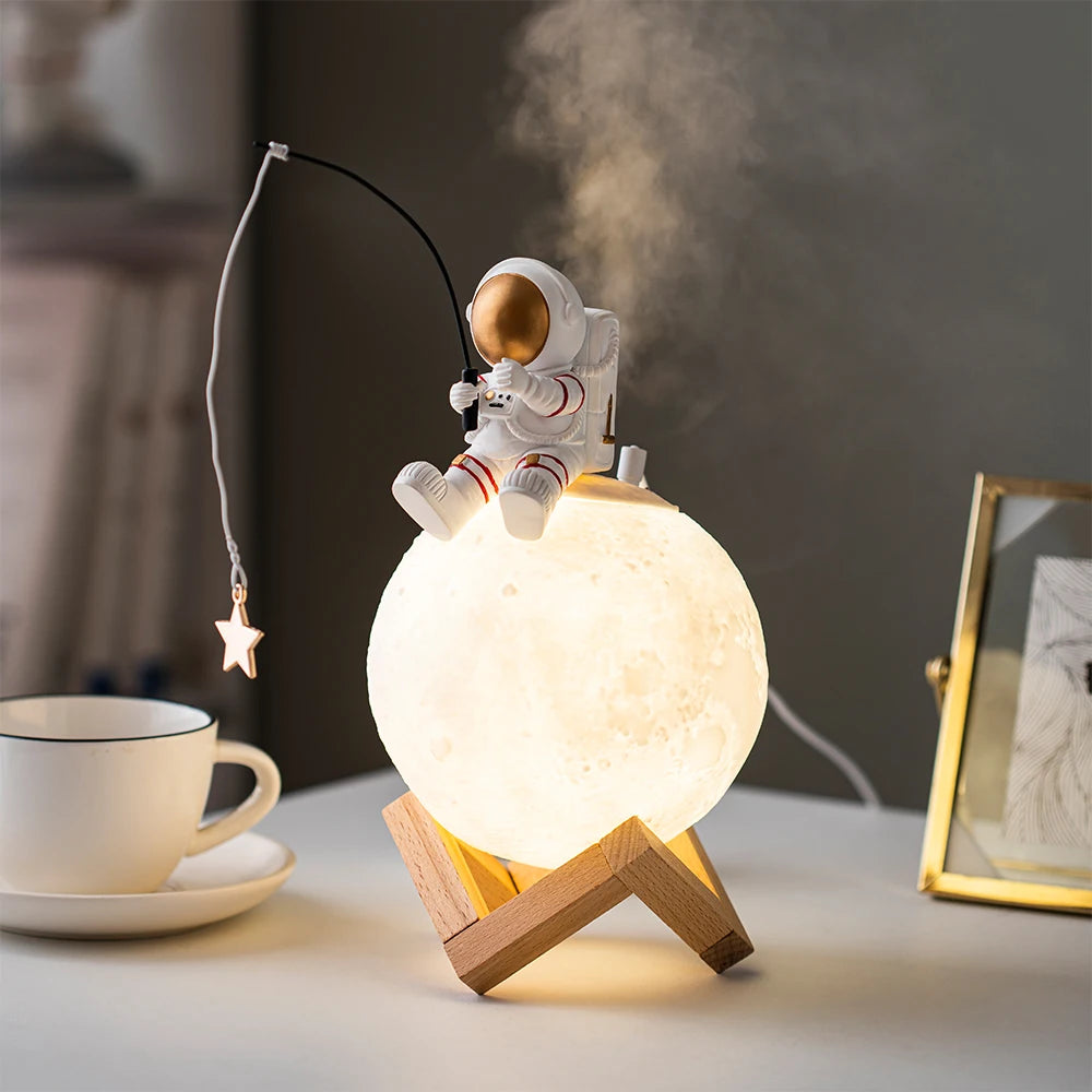 Moon Air Humidifier Astronaut Statue Home Decor Resin Space Man Miniature Figurines LED Night Light Humidificador easter Gift