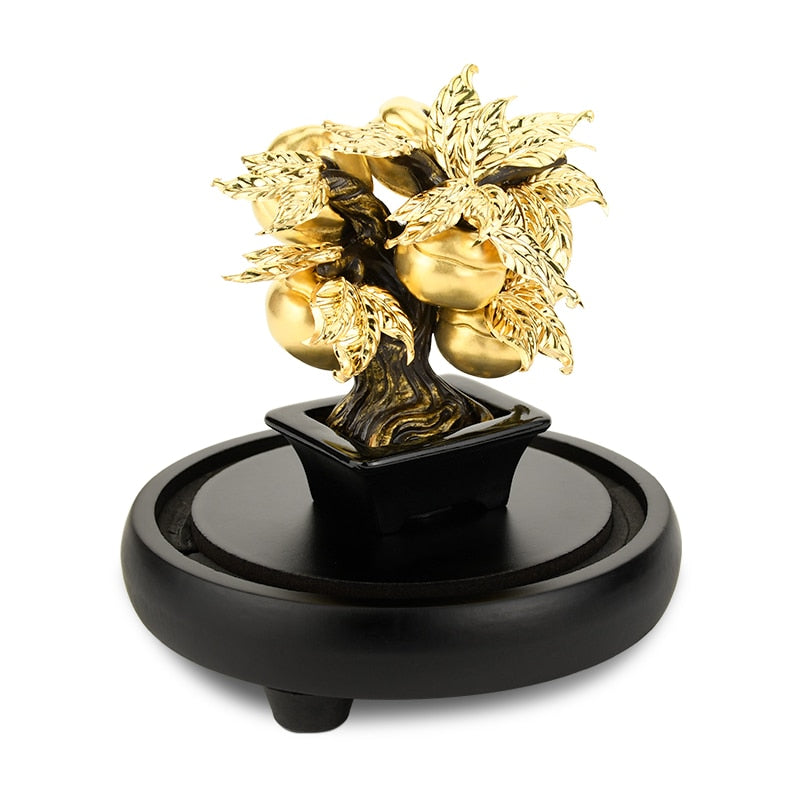 Lucky Feng Shui Fruit Plant Bonsai Gold leaf Persimmon Tree Statue Sculpture Wealth Figurine Gift Home Desktop Decoration Crafts