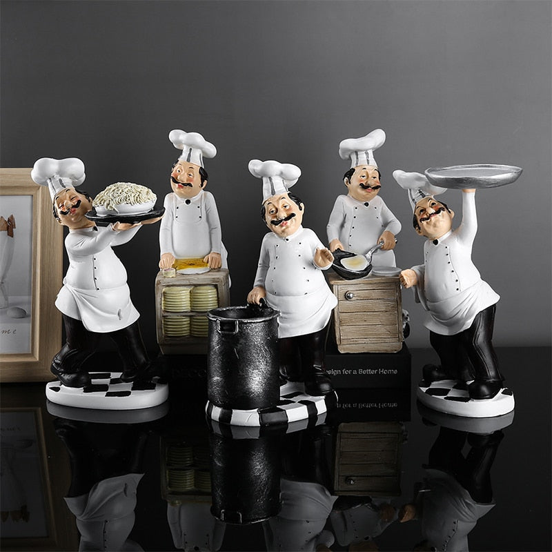 NORTHEUINS 23 cm koreanische niedliche Mini-Chef-Figuren aus Kunstharz, dekorative Ornamente, weiße Statuen, Heim-, Restaurant-, Konditorei-Desktop-Dekoration 