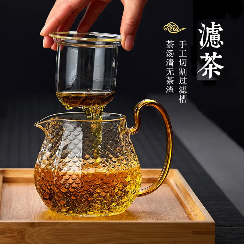 Théière en verre Bois poignée Teawear avec filtre Cérémonie du thé