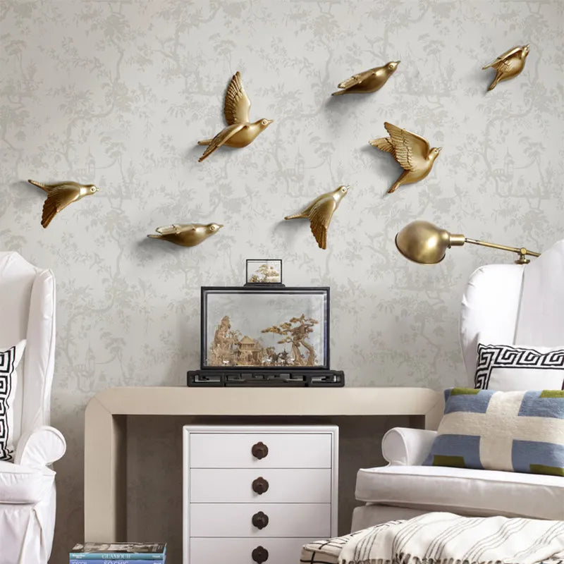 Wall Decor 3d Sticker Resin Birds Figurines Creative Living Room Animal  Murals Background Decorative Home Ornaments