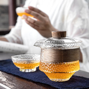 HMLOVE 3pcs High Boron Silicon Tea Set 2 Cups Gaiwan Frosted Transparent Glass Portable Travel Tureen Teaware Ceremony 200Ml acacuss