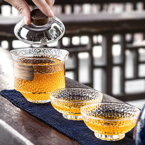HMLOVE 3pcs High Boron Silicon Tea Set 2 Cups Gaiwan Frosted Transparent Glass Portable Travel Tureen Teaware Ceremony 200Ml acacuss