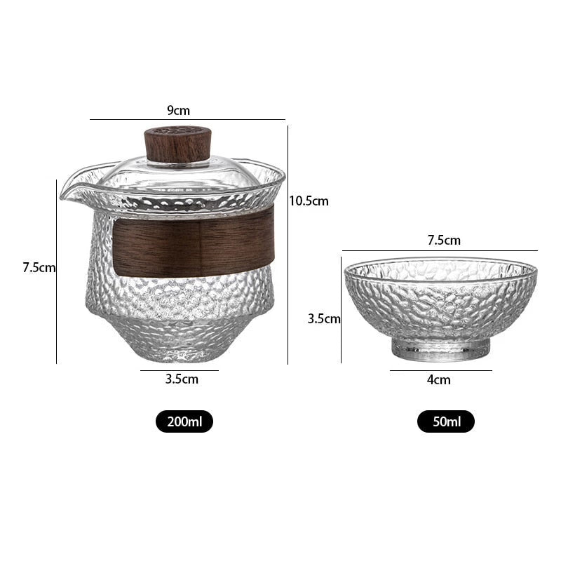 HMLOVE 3pcs High Boron Silicon Tea Set 2 Cups Gaiwan Frosted Transparent Glass Portable Travel Tureen Teaware Ceremony 200Ml acacuss