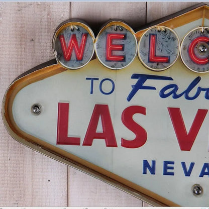 Las Vegas Welcome Neon Sign for Bar Vintage Home Decor Painting Illuminated Hanging Metal Signs Iron Pub Cafe Wall Decoration