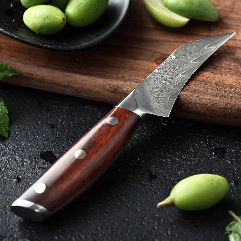 XINZUO 3" Paring Knife Japanese Style Damascus Steel VG-10 Ergonomic Mosaic Rivet Rosewood Handle Fruit Peeling Kitchen Knife