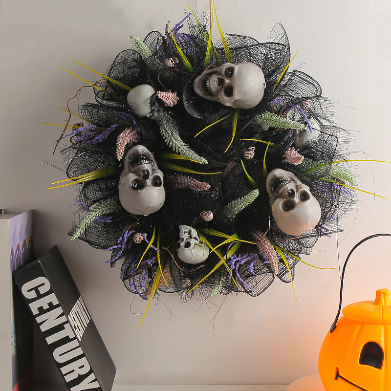 Halloween Black Mesh Skull Garland Party Layout Props acacuss