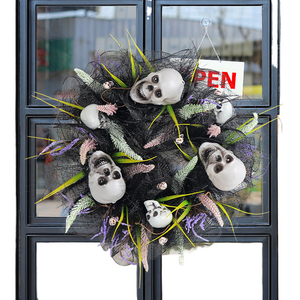 Halloween Black Mesh Skull Garland Party Layout Props acacuss