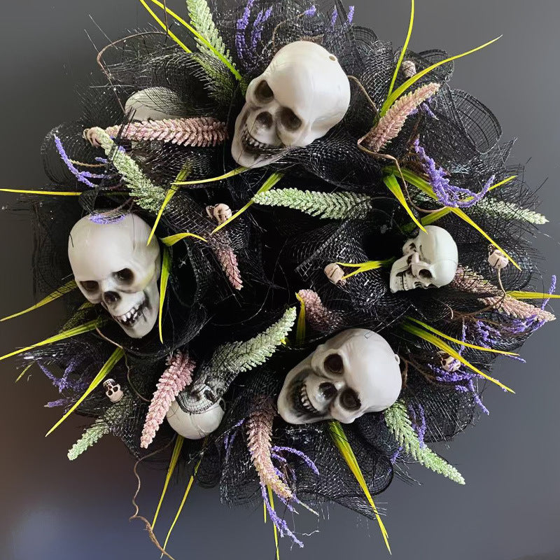 Halloween Black Mesh Skull Garland Party Layout Props acacuss