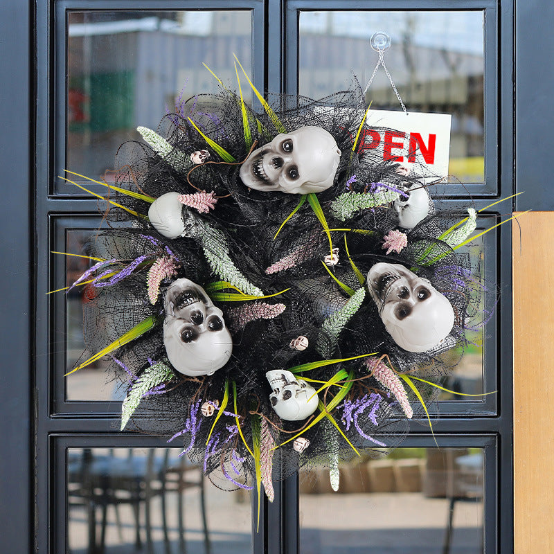 Halloween Black Mesh Skull Garland Party Layout Props acacuss
