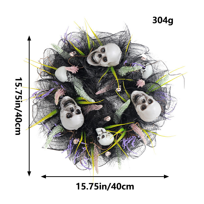 Halloween Black Mesh Skull Garland Party Layout Props acacuss