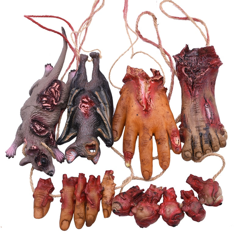 Halloween Blood Props Fake Scary Broken Bat Hands Feet Ornament for Haunted House Halloween Vampire Party Decorations acacuss
