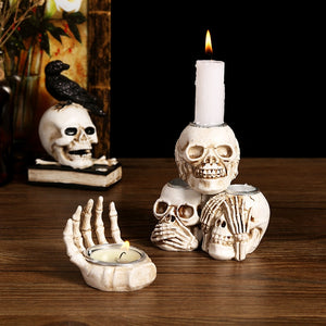 Halloween Candle Holder Skull Resin Ornament Ghost Festival Desktop Porch Decoration Gift Home Decor acacuss