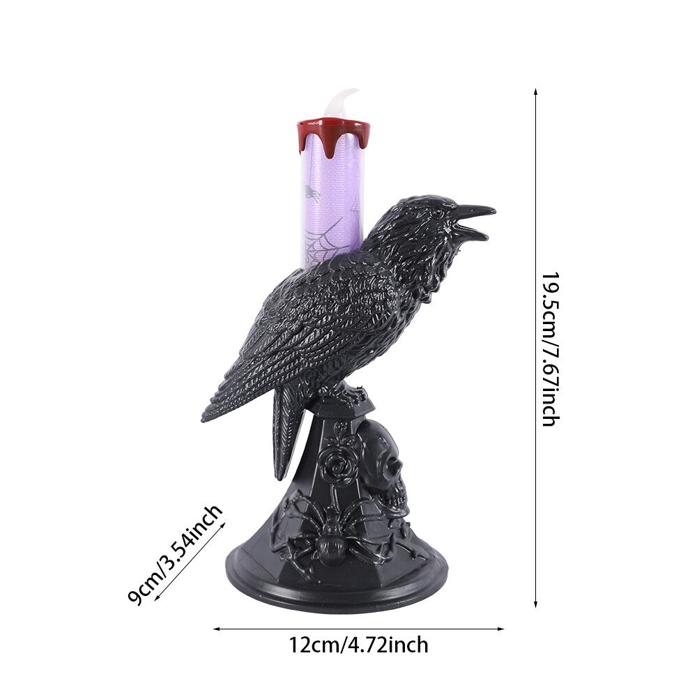Halloween Crow Candle Light LED Resin Candlestick Lamp Horror Halloween Party Props Raven Candle Light Gothic Decoration acacuss