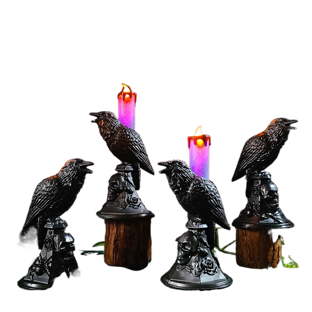 Halloween Crow Candle Light LED Resin Candlestick Lamp Horror Halloween Party Props Raven Candle Light Gothic Decoration acacuss