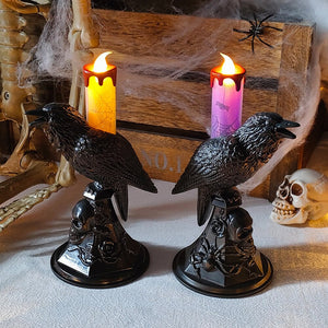 Halloween Crow Candle Light LED Resin Candlestick Lamp Horror Halloween Party Props Raven Candle Light Gothic Decoration acacuss